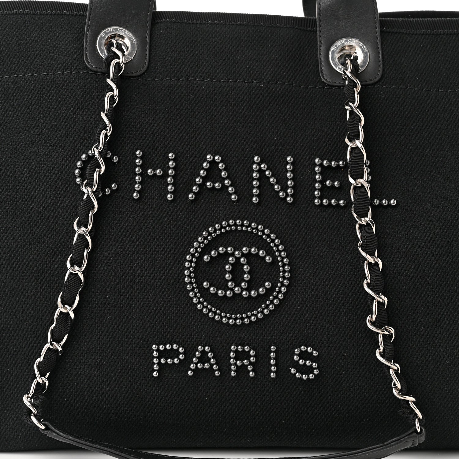 Chanel Canvas Pearl Medium Deauville Tote Black 8 of 10