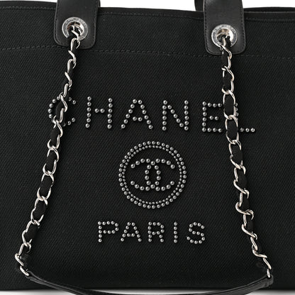 Chanel Canvas Pearl Medium Deauville Tote Black 8 of 10