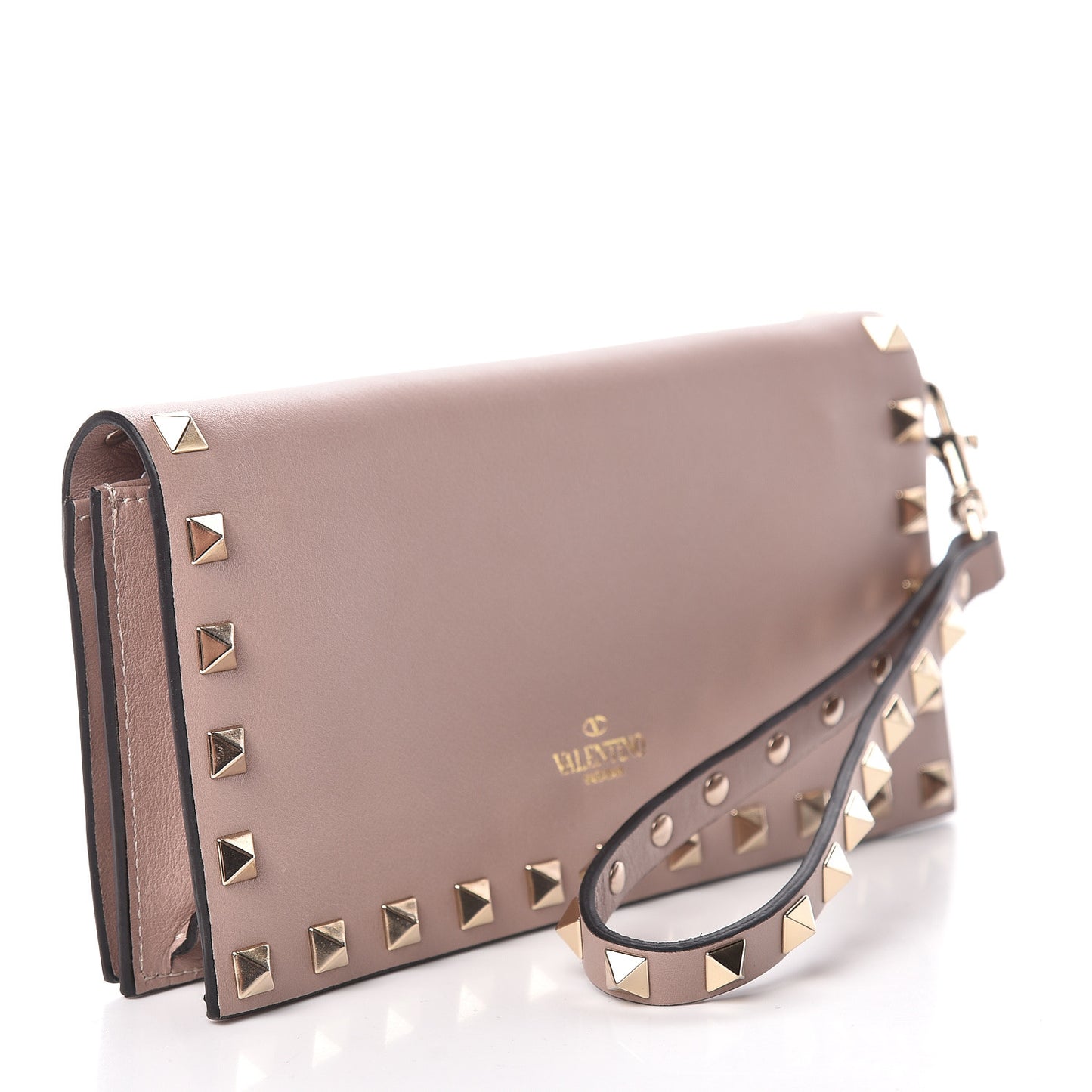 Calfskin Rockstud Wristlet Wallet Poudre