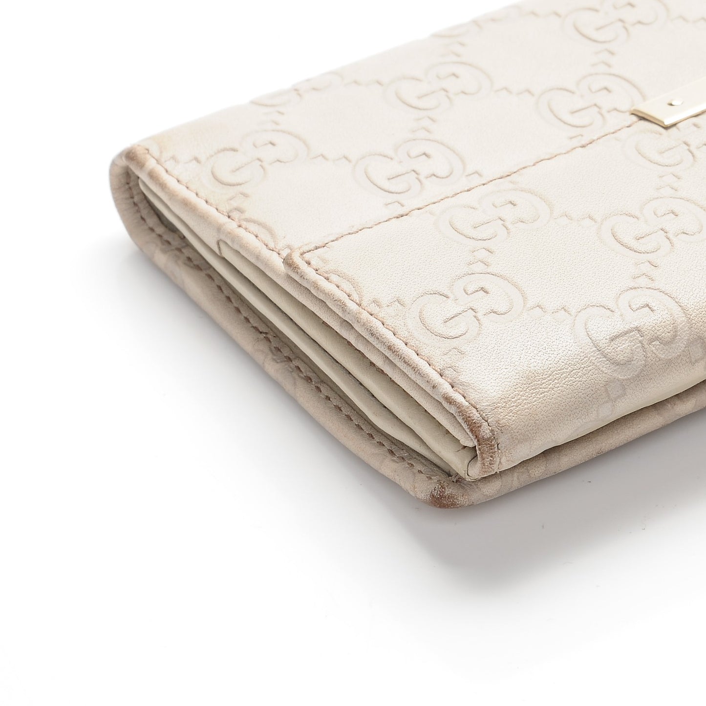 Guccissima Margaux Calfskin Metal Bar Continental Flap Wallet Mystic White