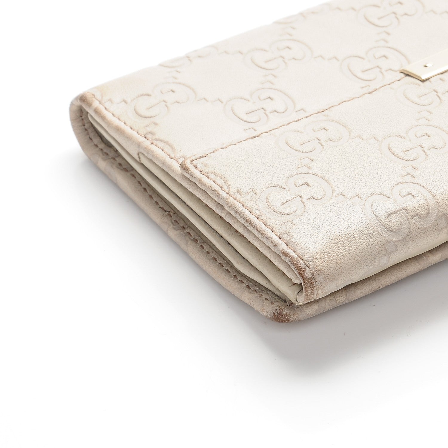 Gucci Guccissima Margaux Calfskin Metal Bar Continental Flap Wallet Mystic White 7 of 10