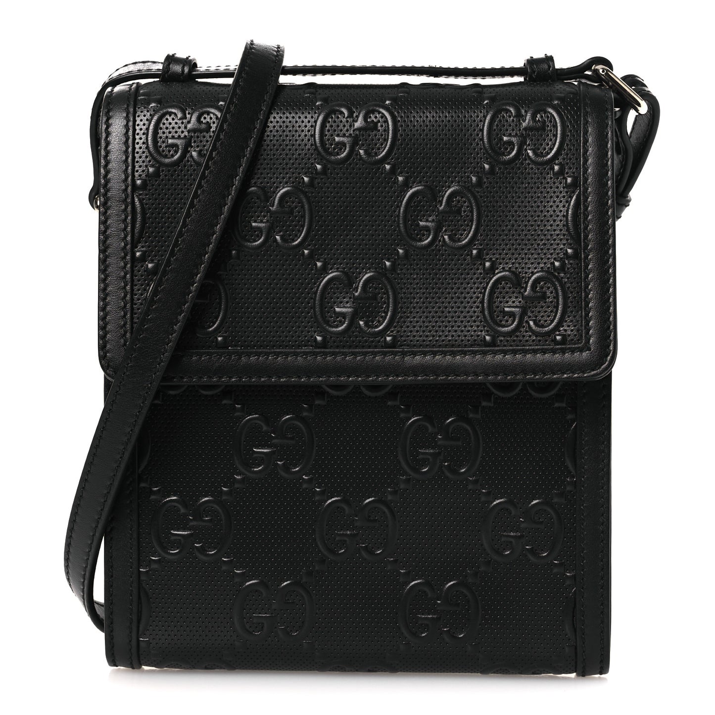 Calfskin GG Tennis Embossed Messenger Bag Black