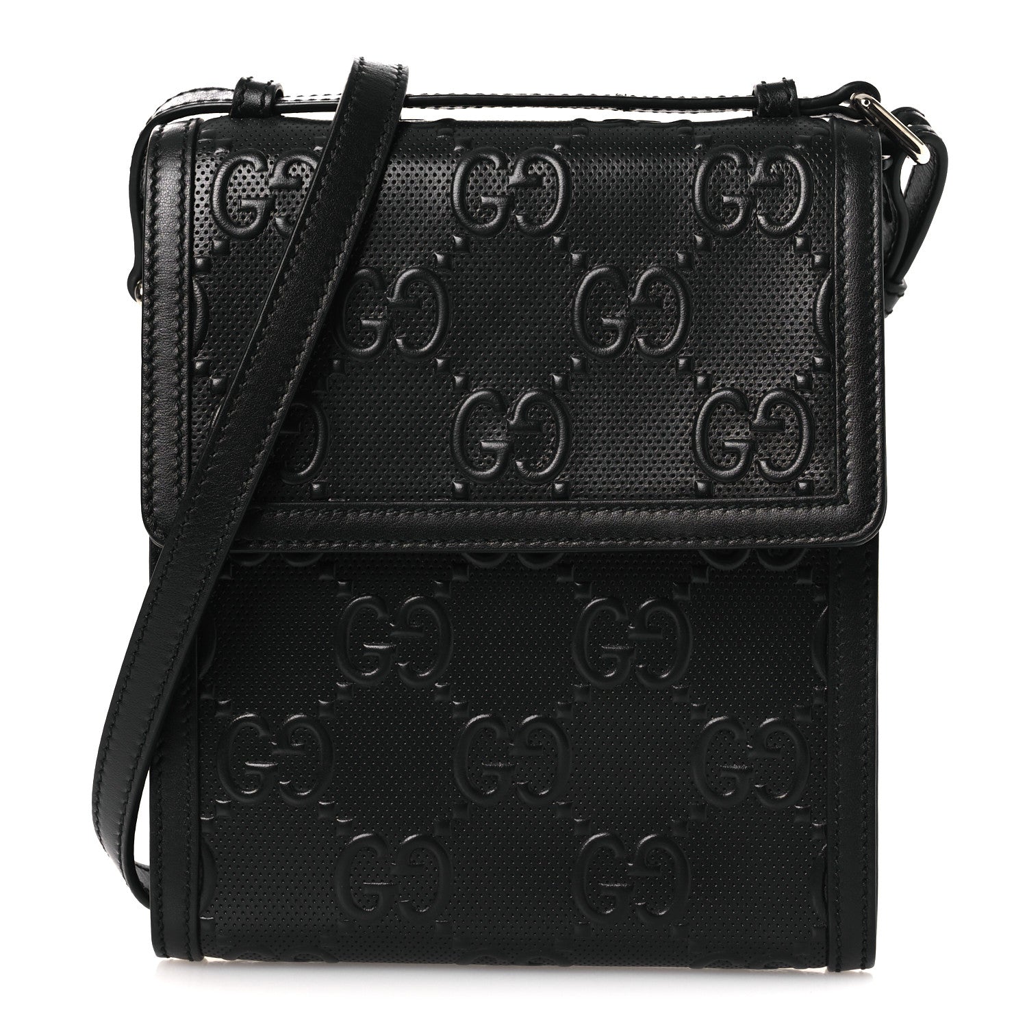 Gucci Calfskin GG Tennis Embossed Messenger Bag Black 2 of 21