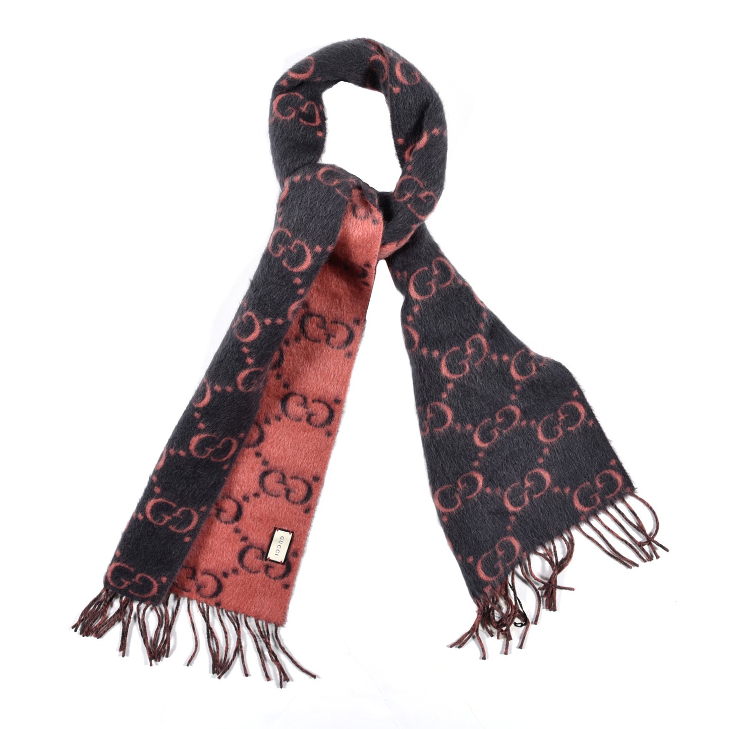 Wool Alpaca GG Monogram Lady Big GG Rock Scarf Graphite Pink