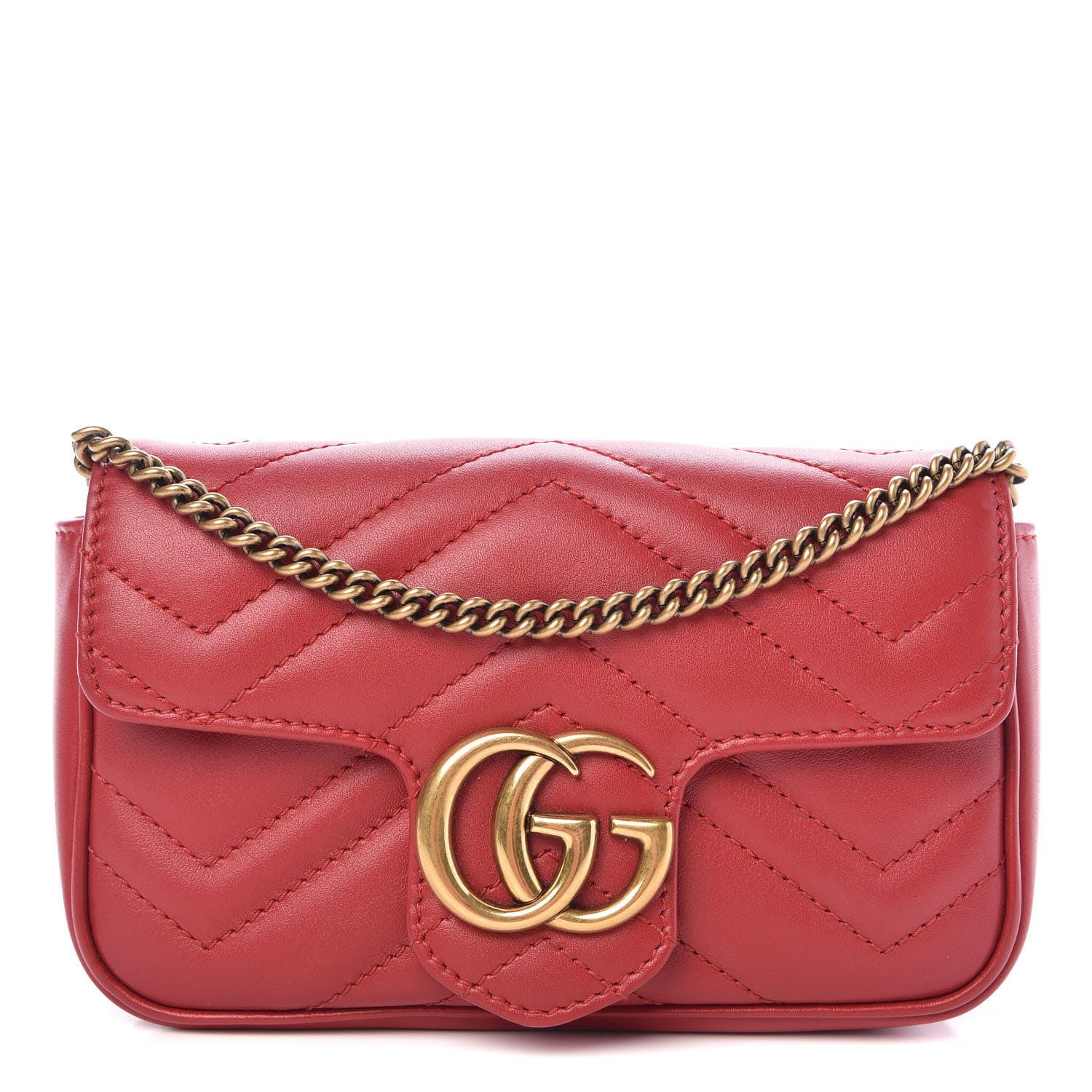 Gucci Calfskin Matelasse Super Mini GG Marmont Shoulder Bag Hibiscus Red 1 of 9