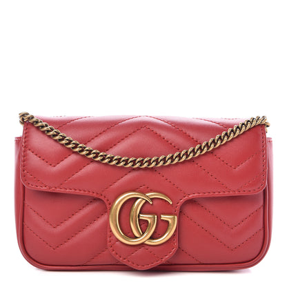 Gucci Calfskin Matelasse Super Mini GG Marmont Shoulder Bag Hibiscus Red 1 of 9