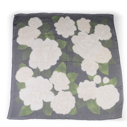 Chanel Silk Camellia Flower Square Scarf Navy 2 of 5