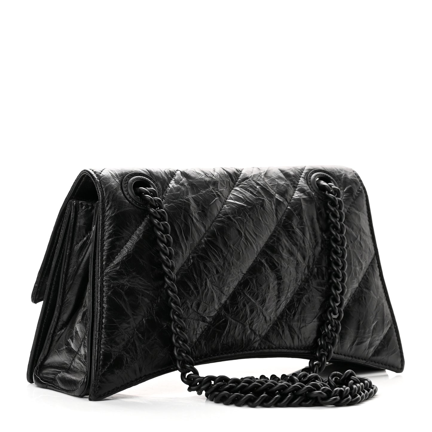 Crushed Calfskin Quilted Matte Black Hardware Small Crush Chain Bag Black