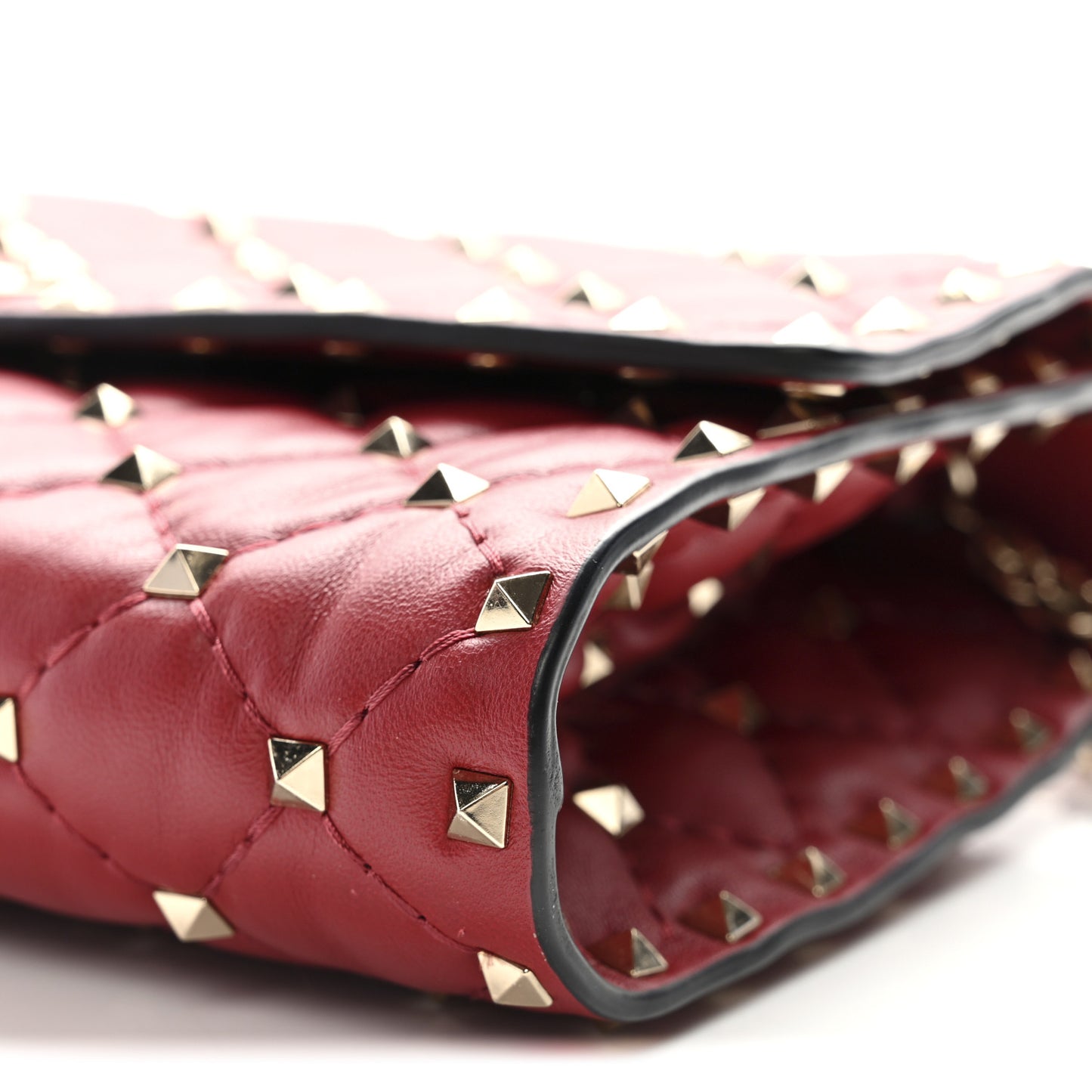 Lambskin Rockstud Spike Wallet on Chain Red