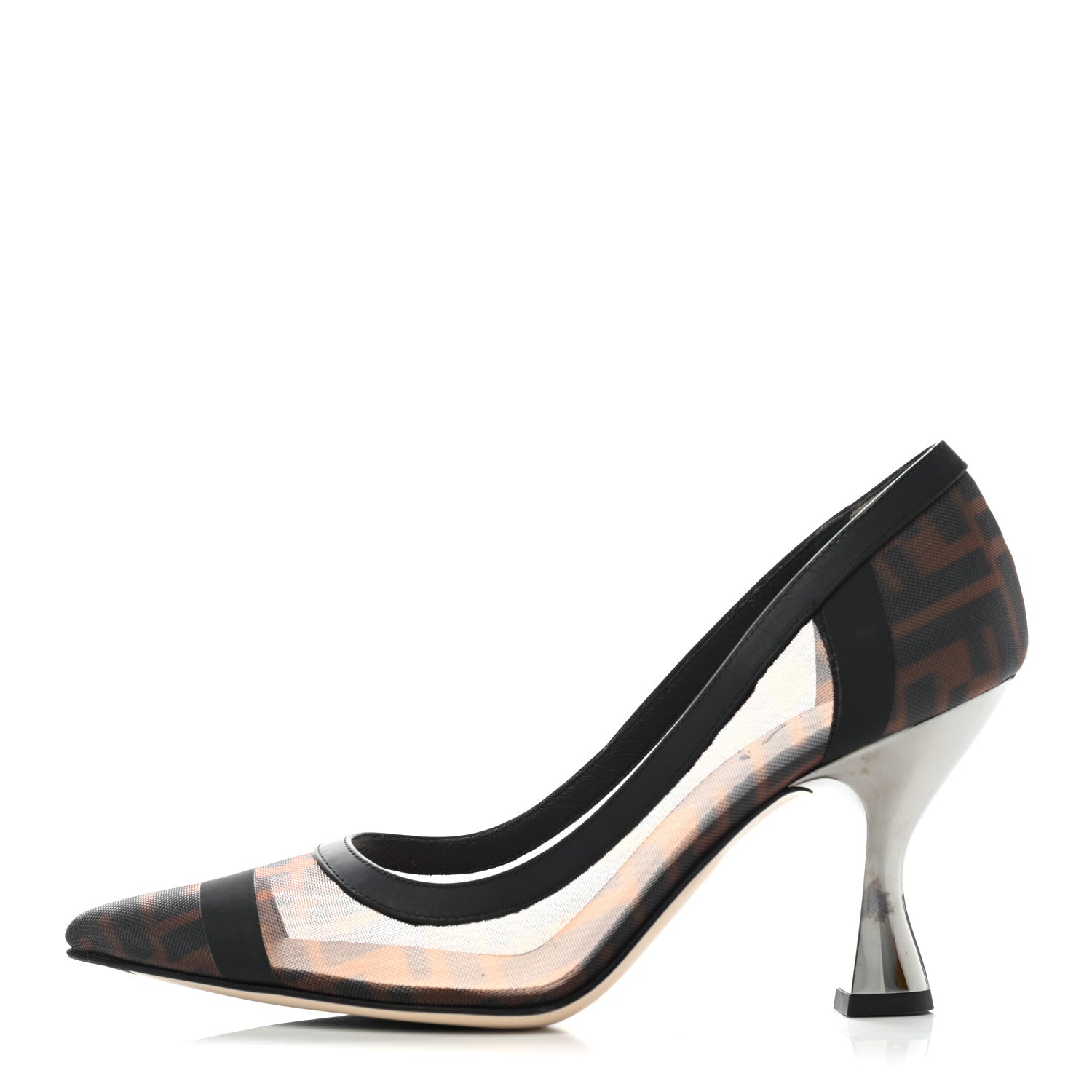 Fendi Technical Mesh Vitello Gommato FF Colibri 85mm Pumps 37.5 Tobacco Moro Black 1 of 7