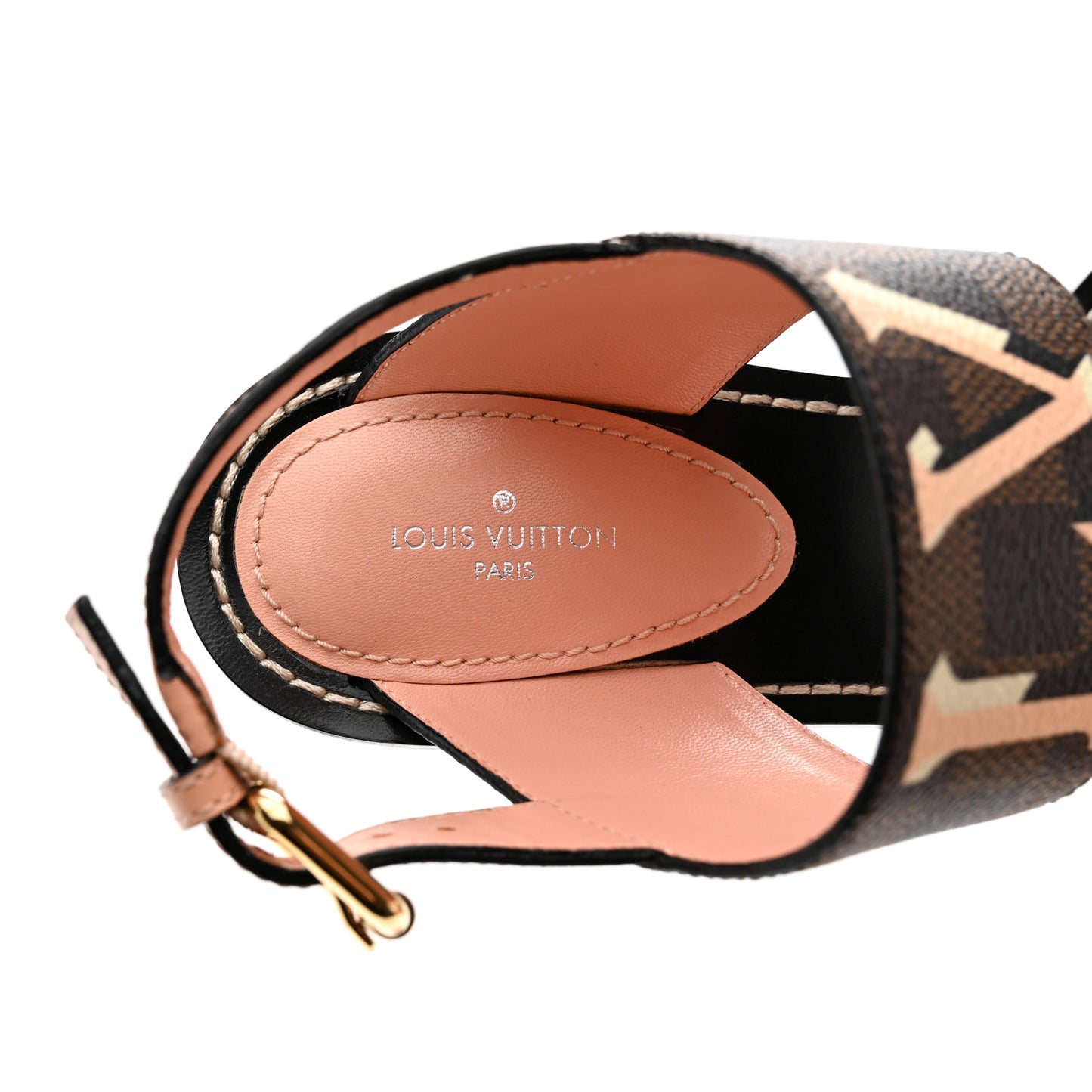 Calfskin Damier Ebene Passenger Heeled Sandals 38.5 Venus Pink
