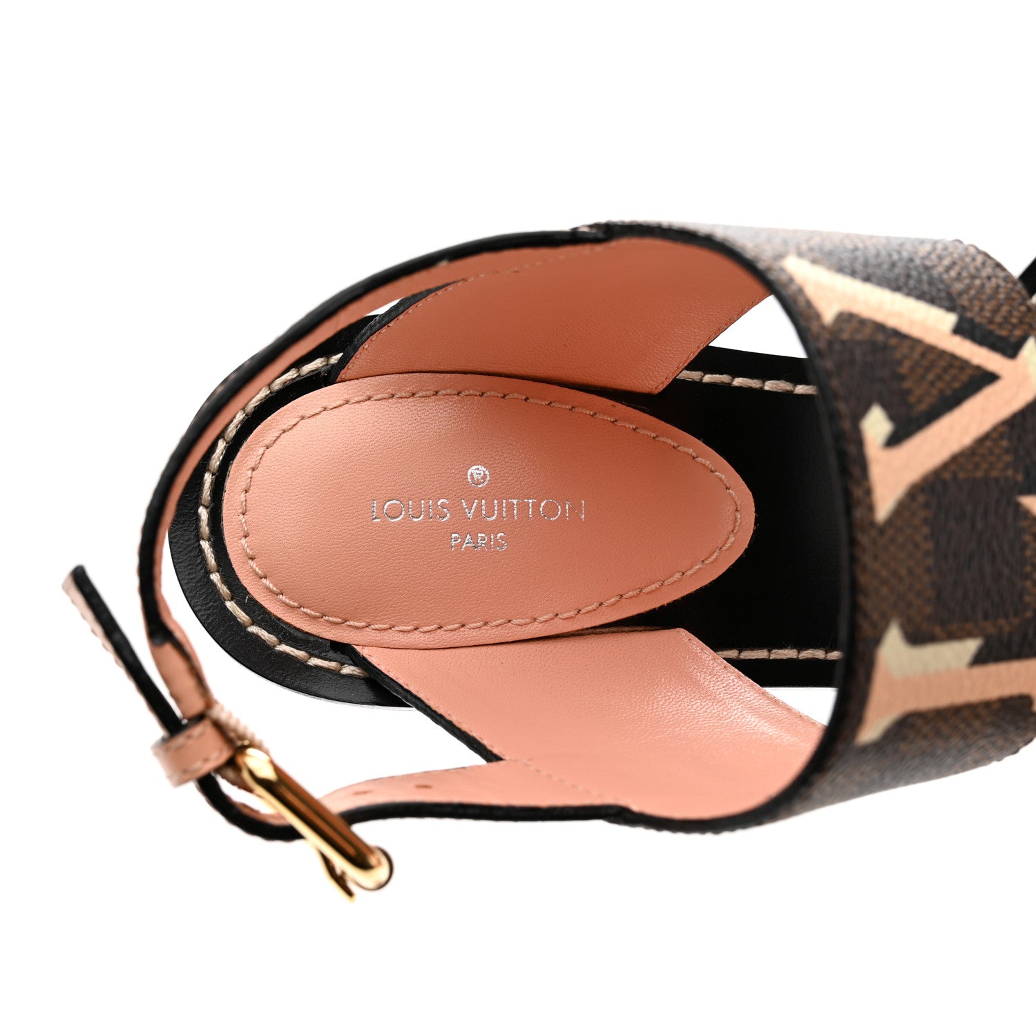 Louis Vuitton Calfskin Damier Ebene Passenger Heeled Sandals 38.5 Venus Pink 6 of 9