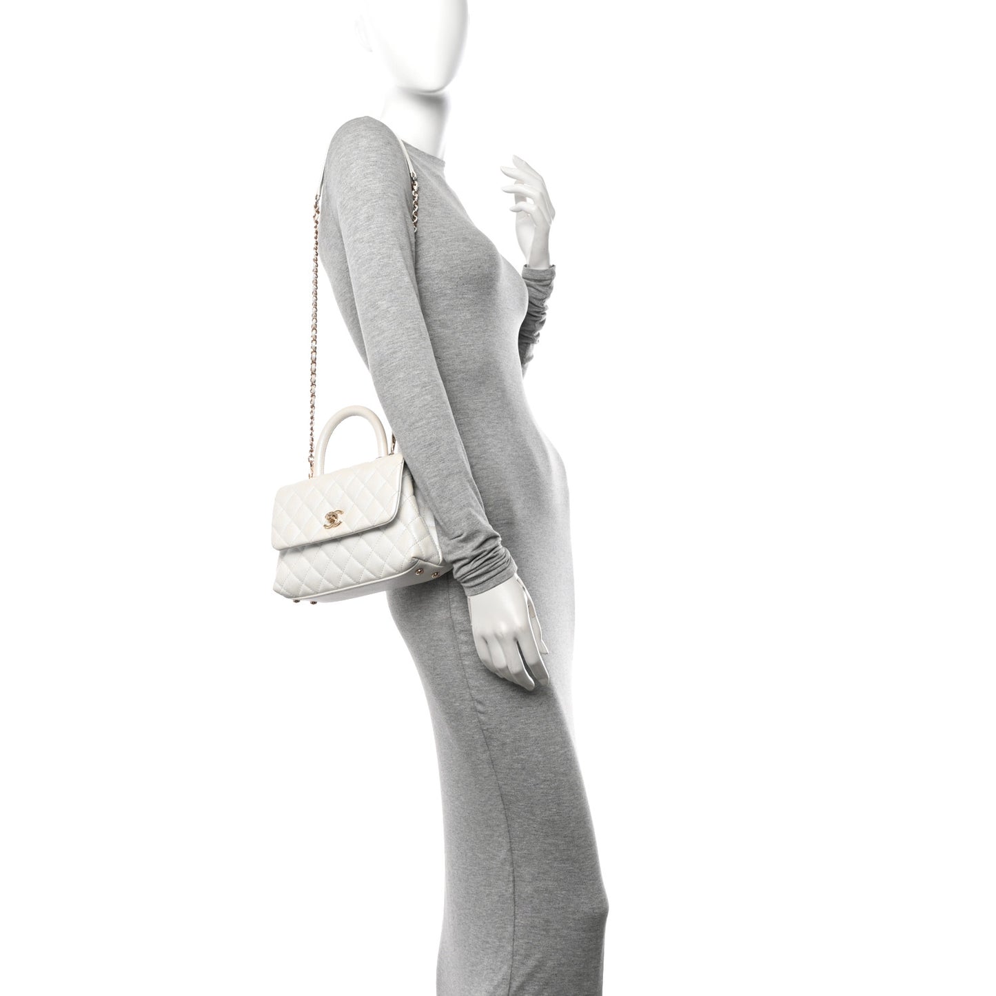 Iridescent Caviar Quilted Mini Coco Handle Flap White