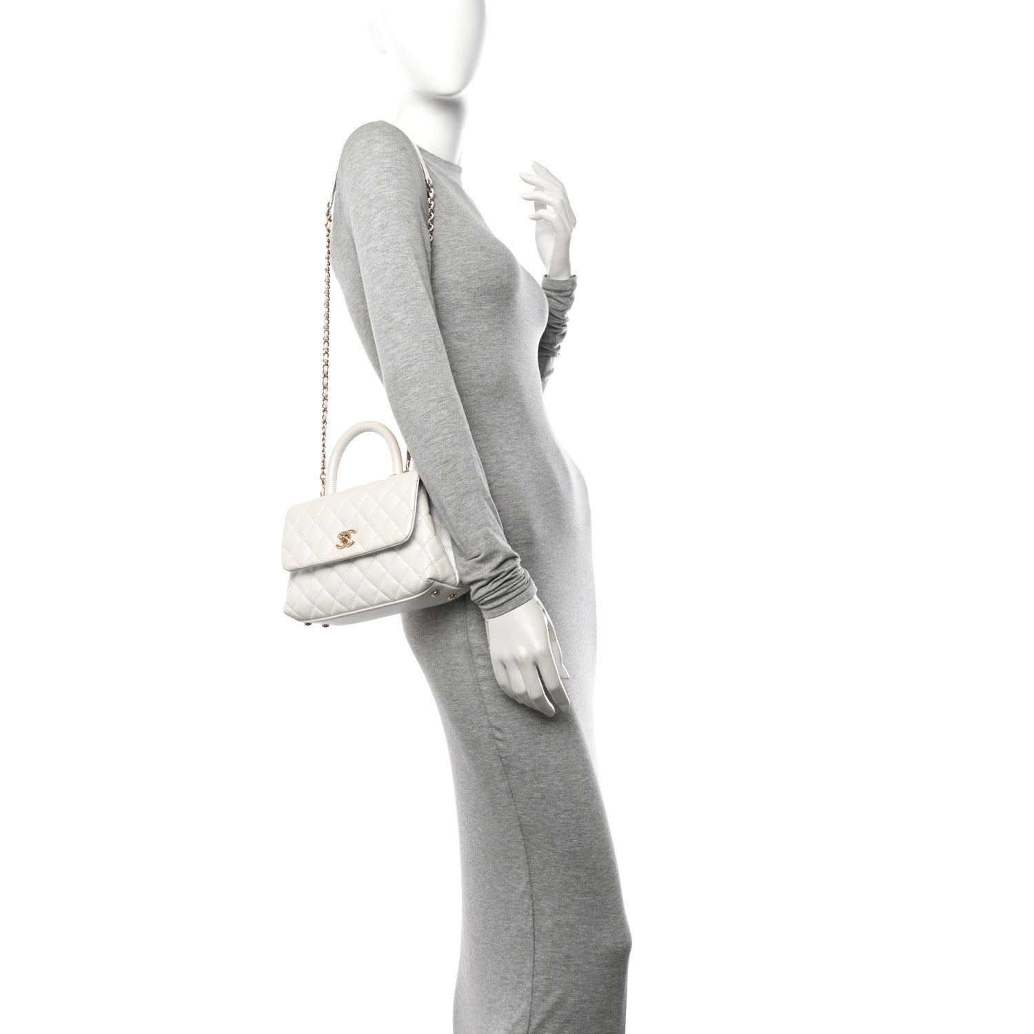 Chanel Iridescent Caviar Quilted Mini Coco Handle Flap White 3 of 10