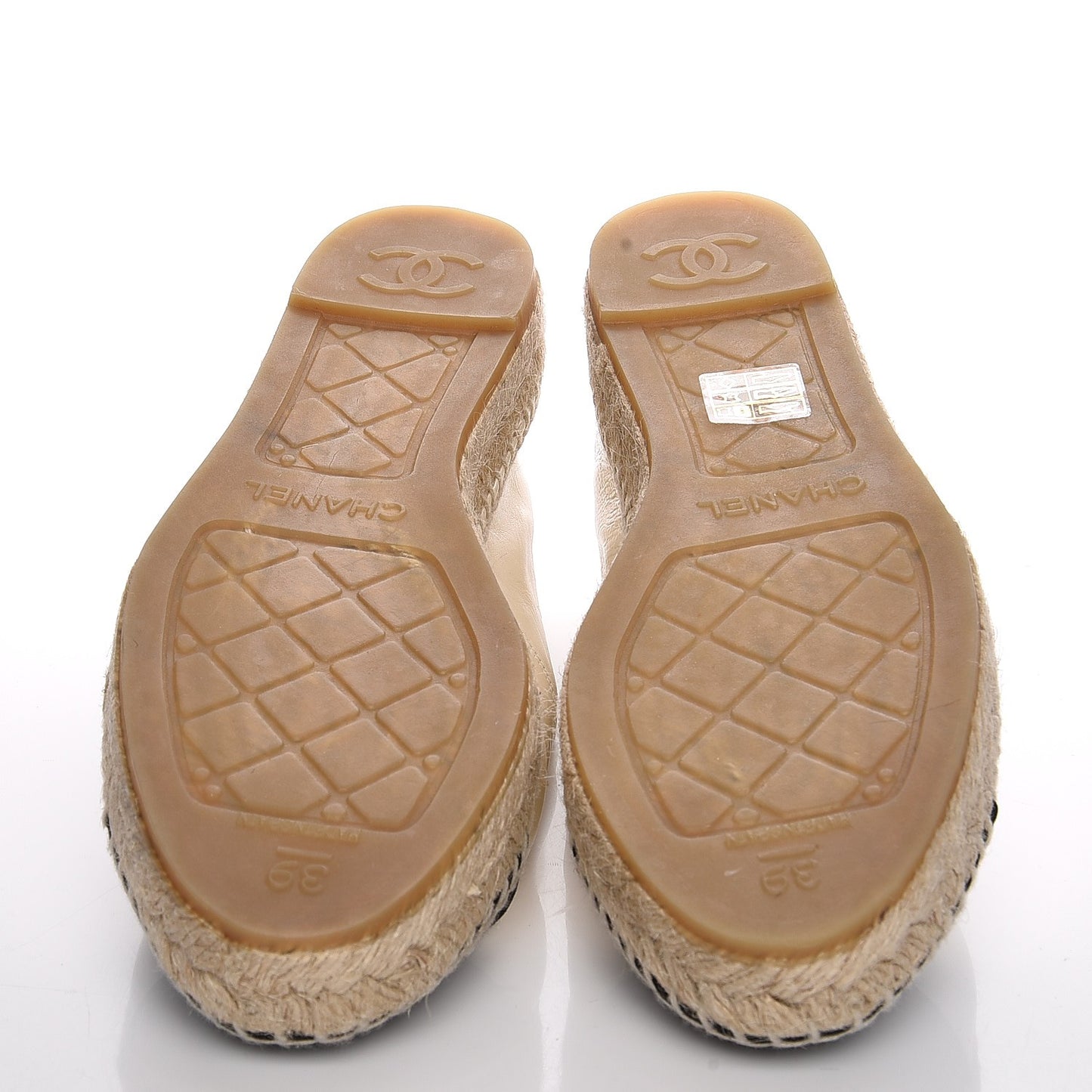 Metallic Calfskin Grosgrain CC Espadrilles 39 Ivory Black