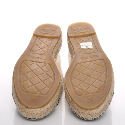 Chanel Metallic Calfskin Grosgrain CC Espadrilles 39 Ivory Black 8 of 10