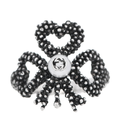 Gucci Sterling Silver Glass Pearl Heart Ribbon Ring 55 7.25 1 of 8