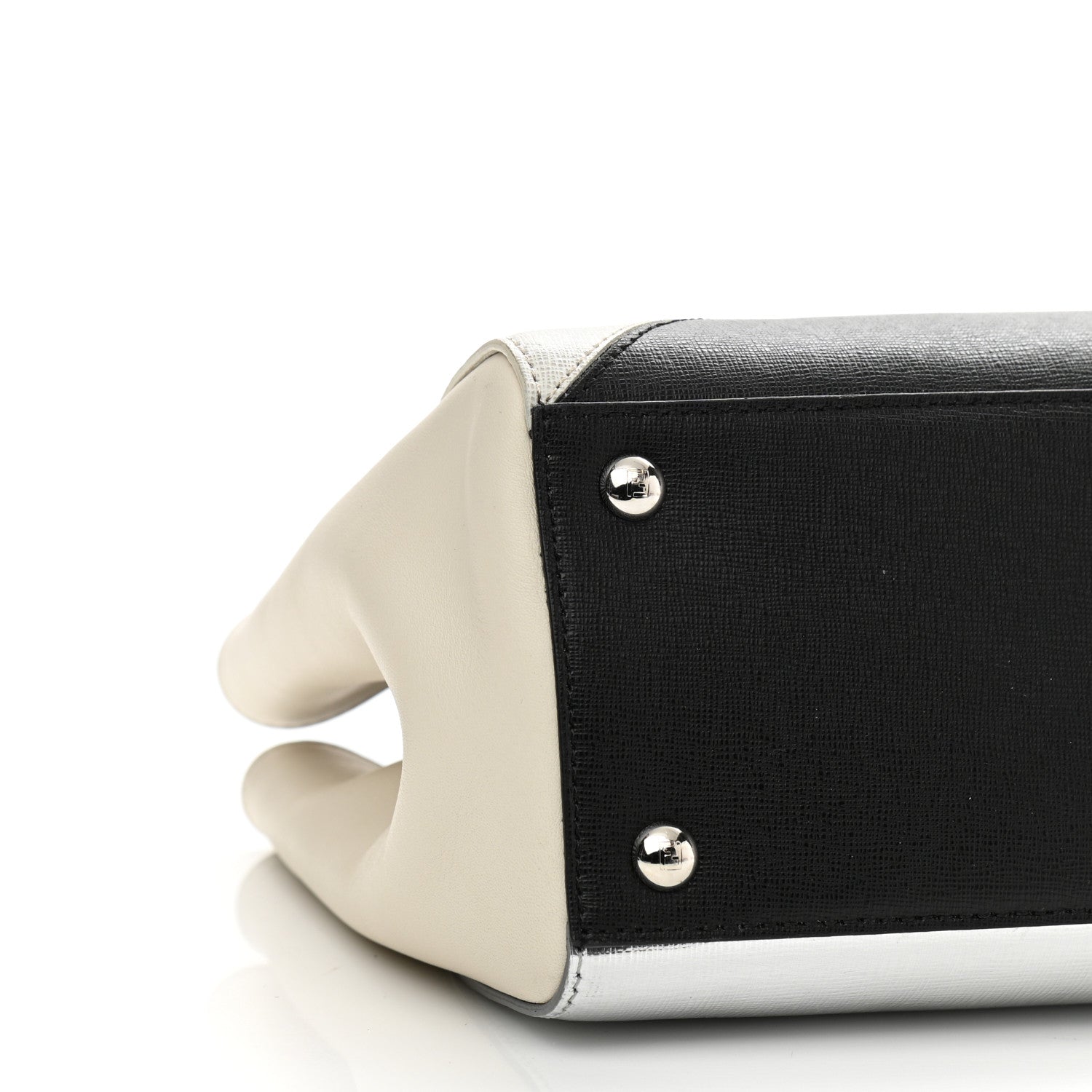 Fendi Vitello Elite Calfskin Colorblock Petite 2Jours Tote Black Multicolor White Argento 8 of 9