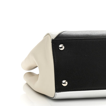 Fendi Vitello Elite Calfskin Colorblock Petite 2Jours Tote Black Multicolor White Argento 8 of 9