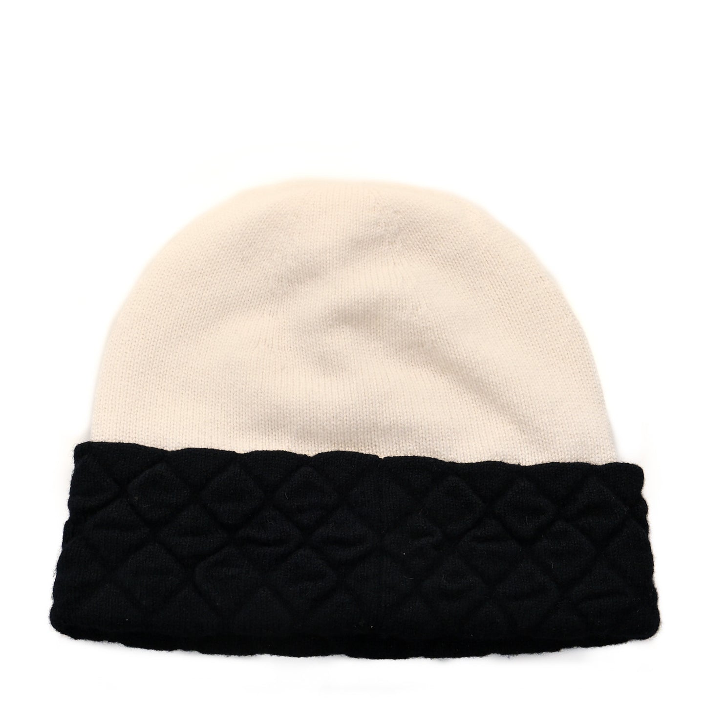 Cashmere Quilted CC Beanie Hat White Black