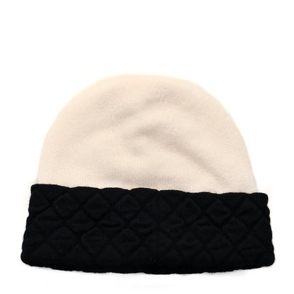 Chanel Cashmere Quilted CC Beanie Hat White Black 2 of 4