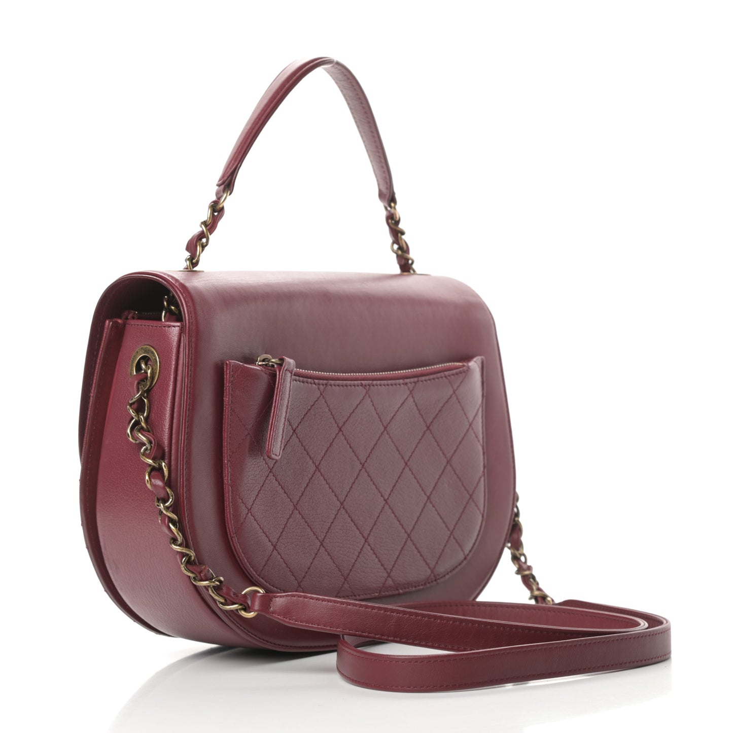 Shiny Calfskin Goatskin Quilted Medium Coco Curve Messenger Flap Burgundy