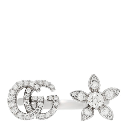 Gucci 18K White Gold Diamond Flora GG Open Ring 53 6.25 1 of 5