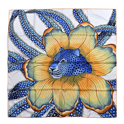 Hermes Silk Baobab Cat Scarf 90 White Bleu Jaune 1 of 7
