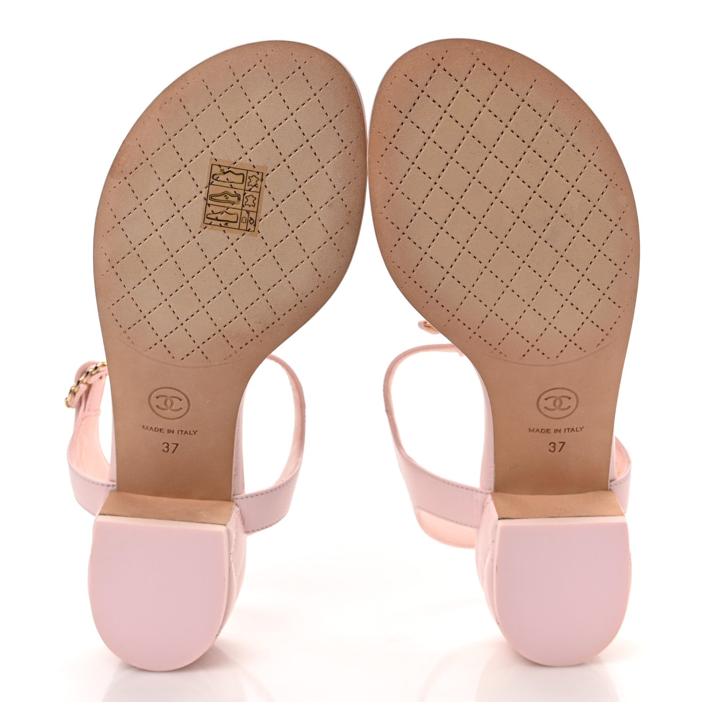 Lambskin Chain CC Logo Thong Sandals 37 Light Pink