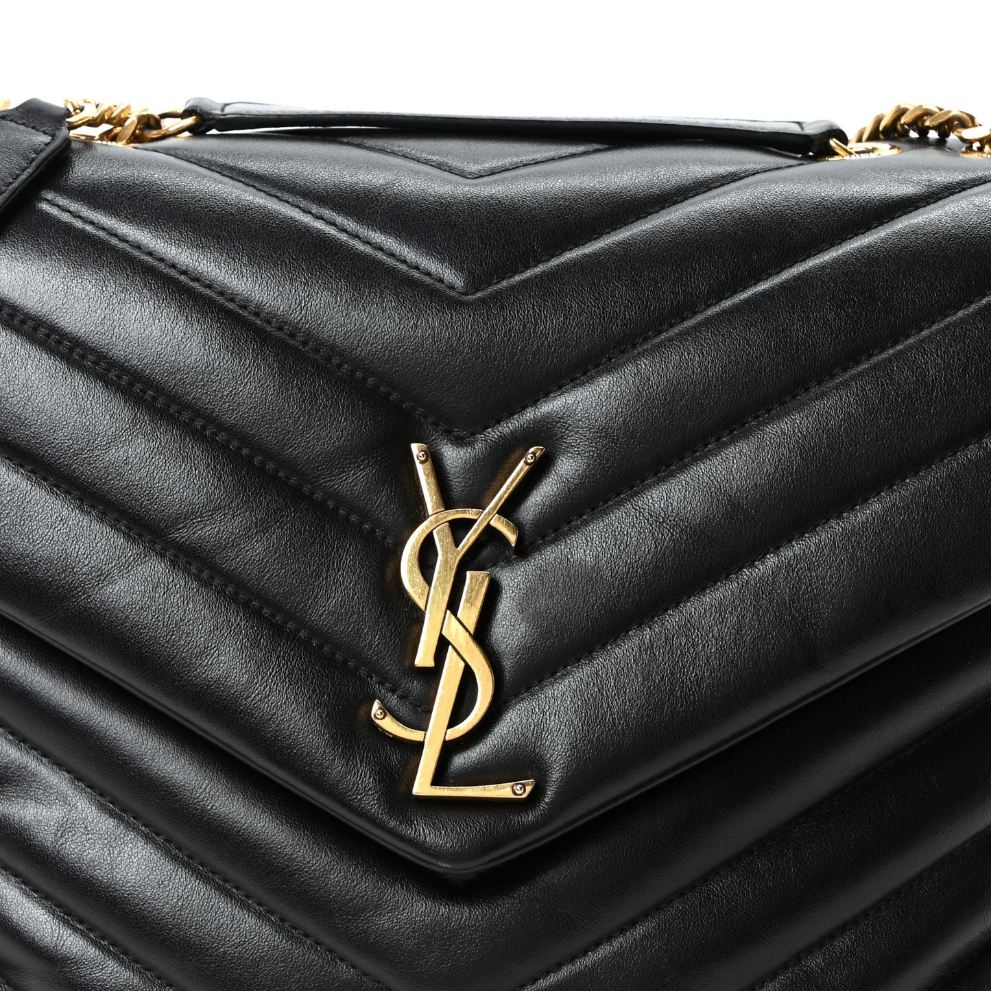 Calfskin Y Quilted Monogram Medium Loulou Chain Satchel Black