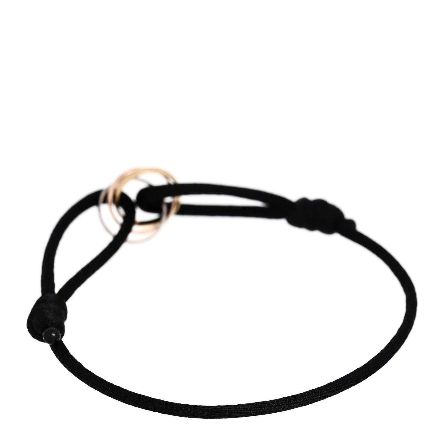 18K Pink Yellow White Gold Trinity Adjustable Cord Bracelet Black