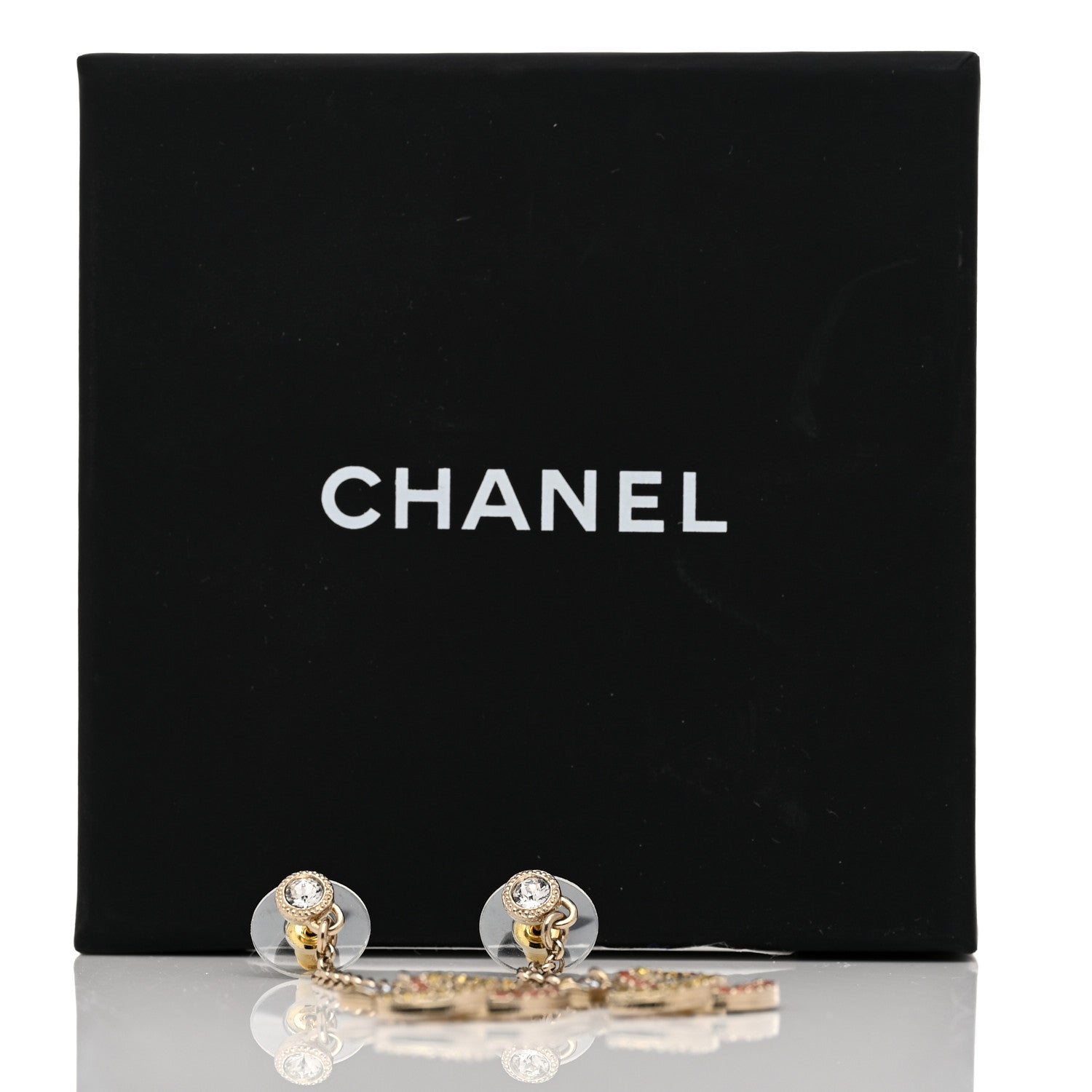 Chanel Crystal CC Drop Earrings Gold Multicolor 5 of 5