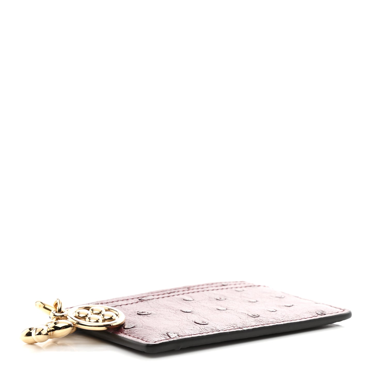 Ostrich LV Charms Card Holder Bordeaux