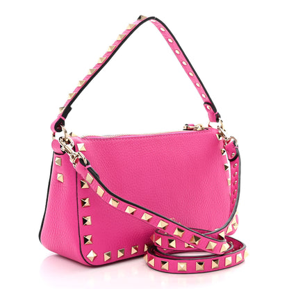 Valentino Garavani Pebbled Calfskin Small Rockstud Flip Lock Shoulder Bag Pink PP 3 of 10