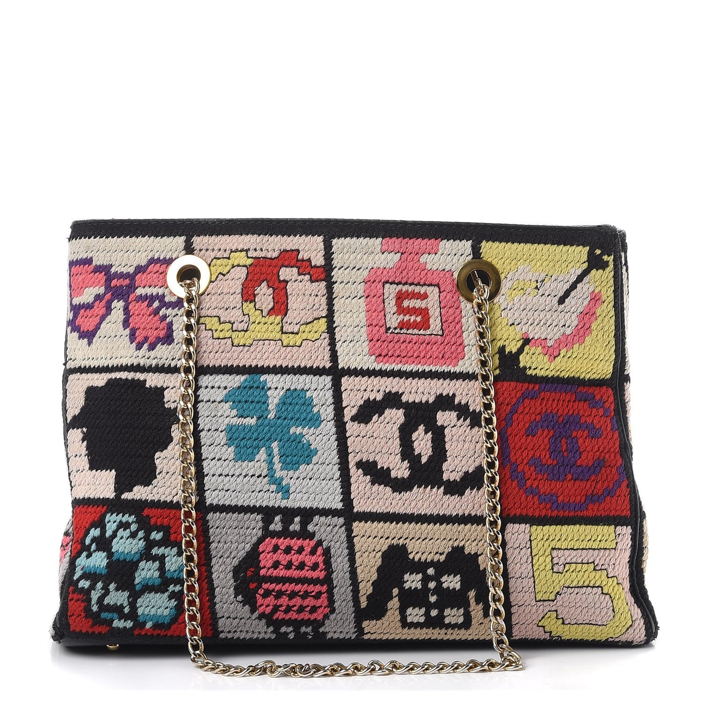 Needlepoint Precious Symbols Shoulder Bag Black