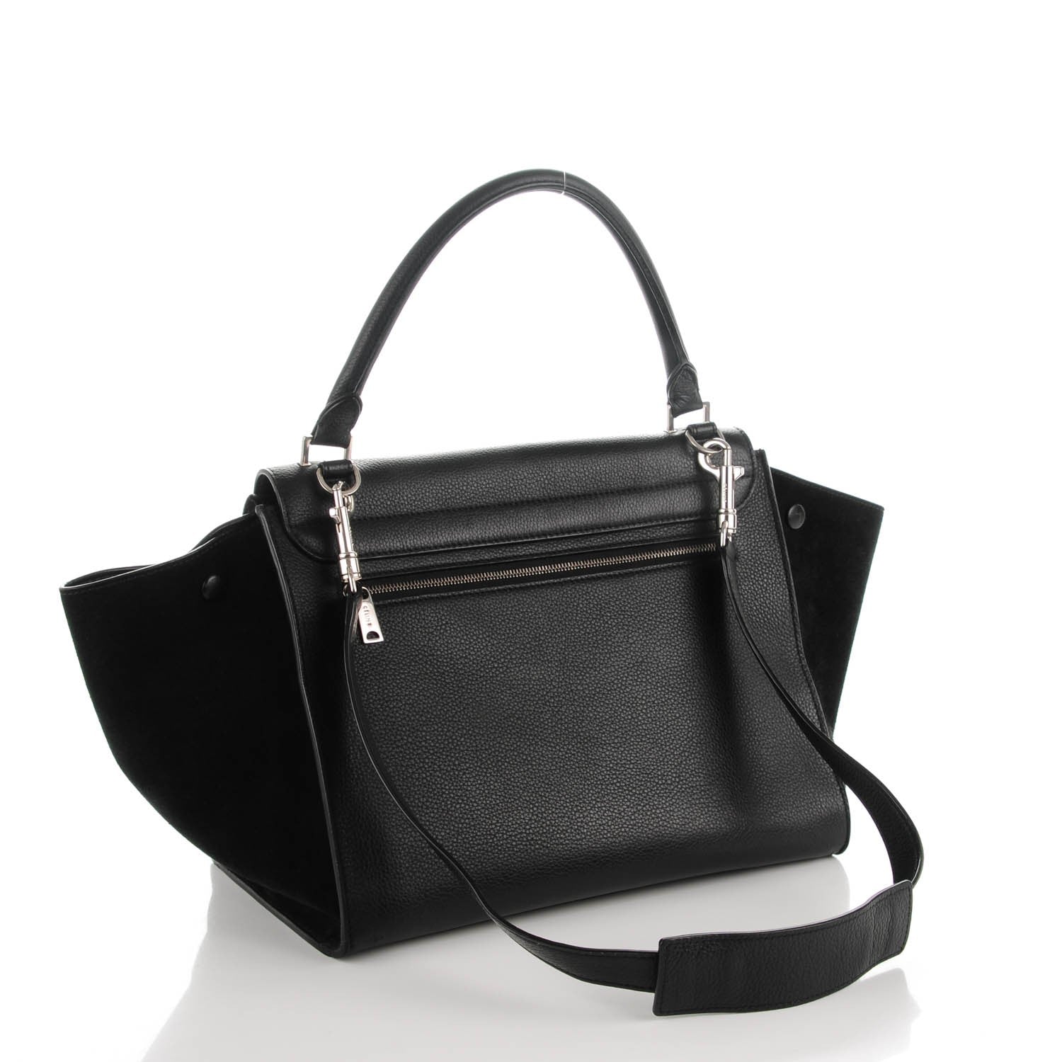 Celine Drummed Calfskin Suede Medium Trapeze Black 3 of 7