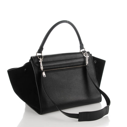 Celine Drummed Calfskin Suede Medium Trapeze Black 3 of 7