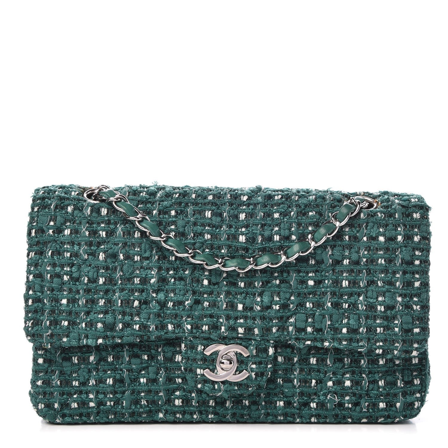 Chanel Tweed Quilted Medium Double Flap Green 1 of 12