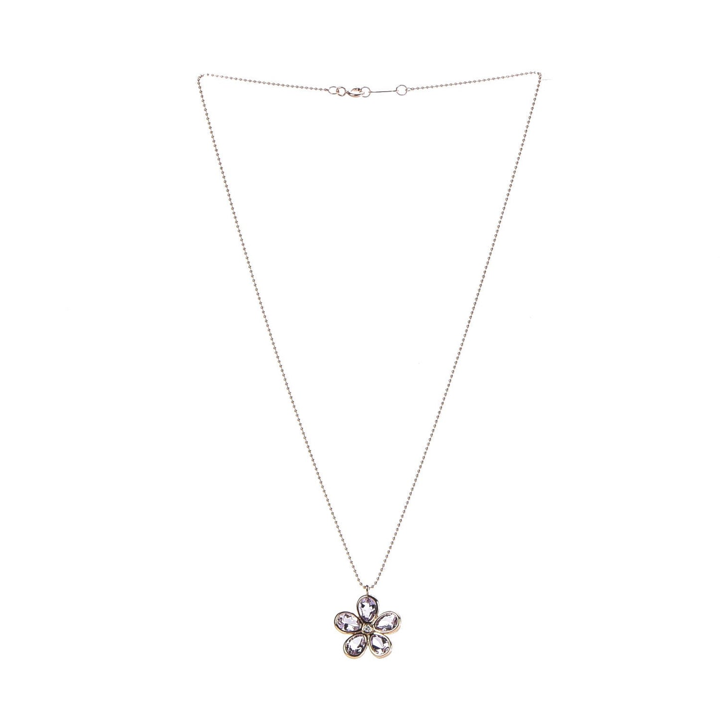 18K Rose Gold Amethyst Diamond Sparklers Flower Pendant Necklace