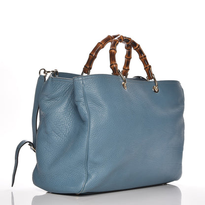 Gucci Pebbled Calfskin Large Bamboo Shopper Tote Light Blue 4 of 12