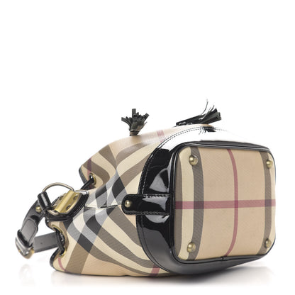 Burberry Patent Trim Nova Check Drawstring Bucket Bag Black 4 of 15