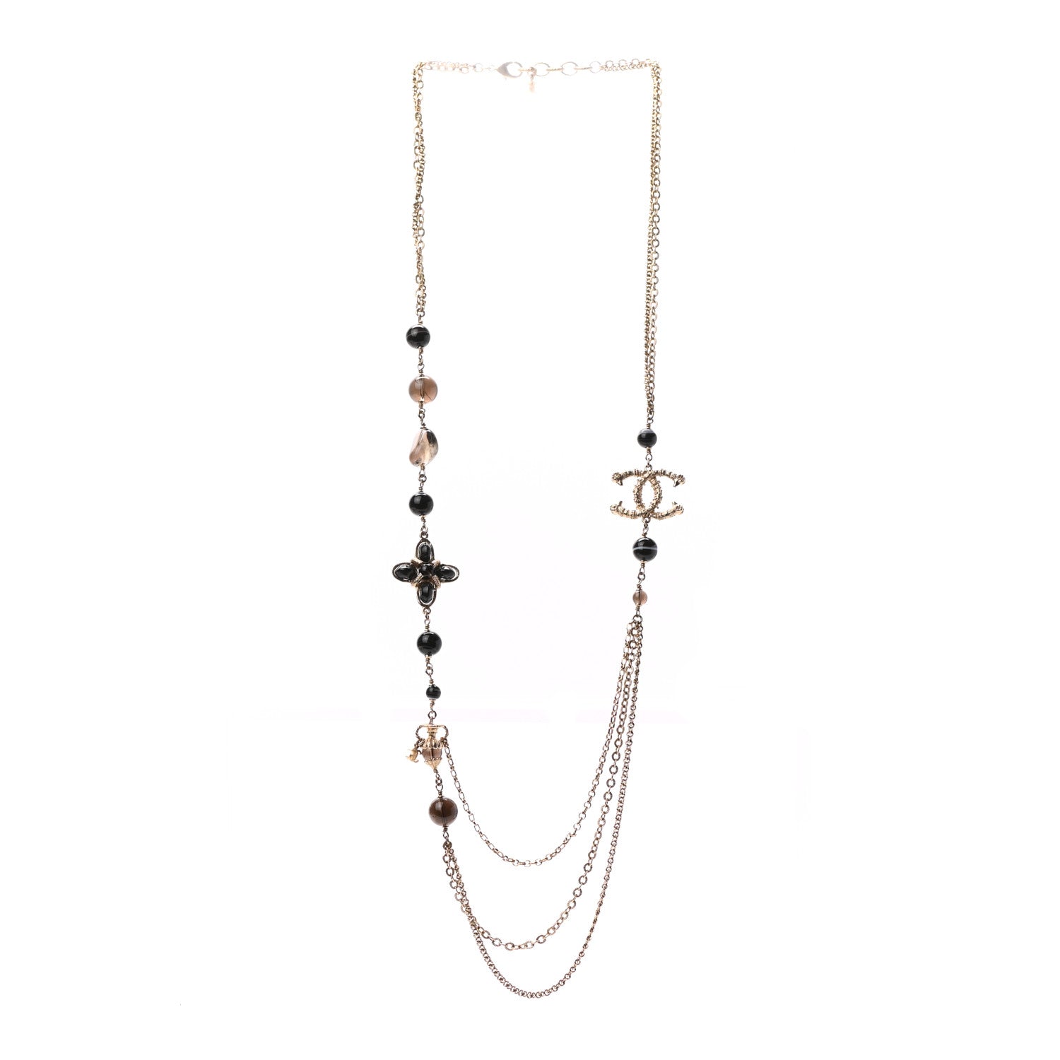 Chanel Beaded CC Long Necklace Gold Black 3 of 5