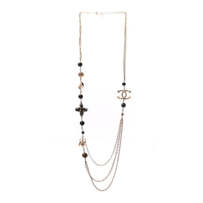 Chanel Beaded CC Long Necklace Gold Black 3 of 5