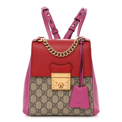 Gucci GG Supreme Monogram Calfskin Padlock Backpack Beige Hibiscus Red New Rosette 1 of 10