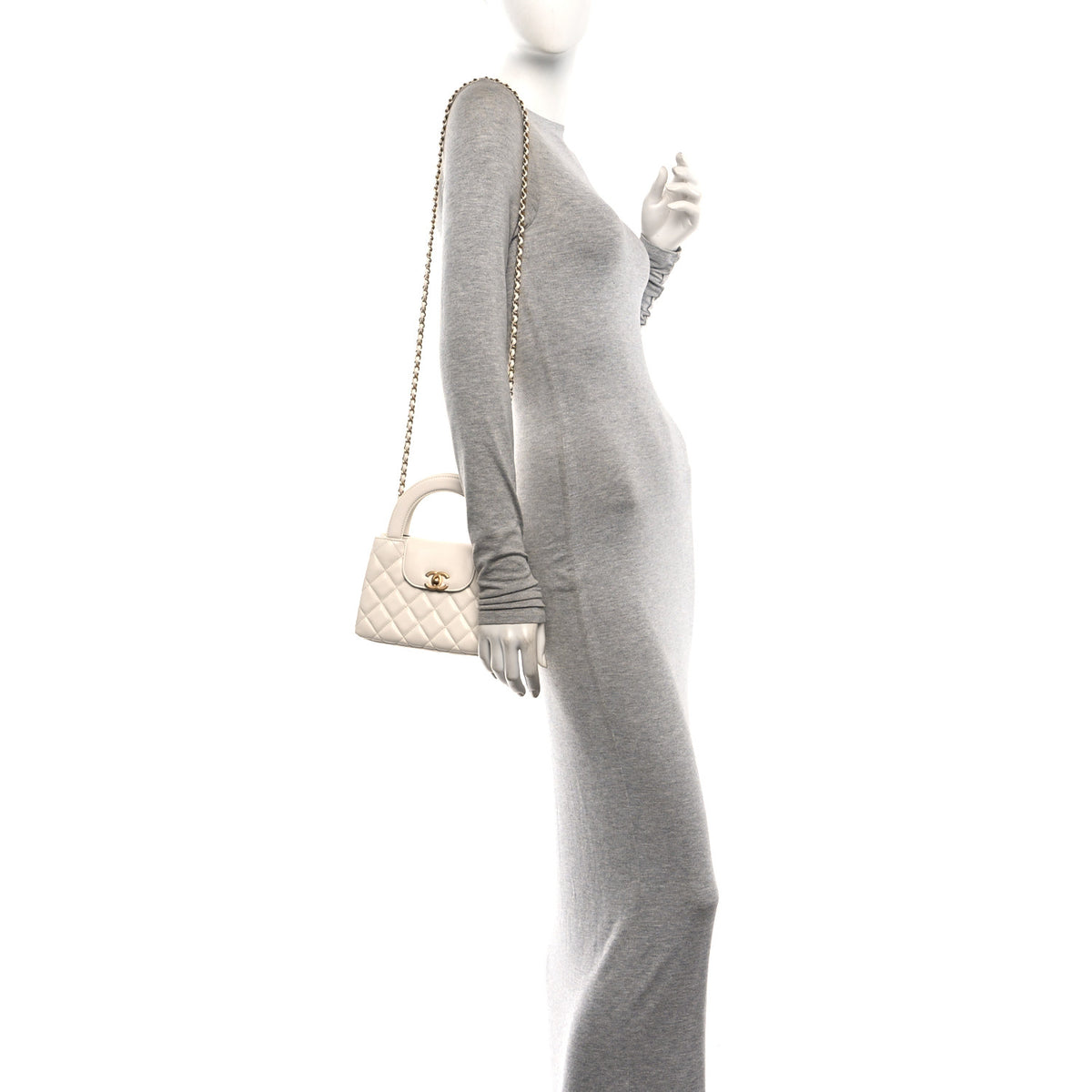 Chanel Shiny Aged Calfskin Quilted Nano Kelly Shopper White 3 of 11