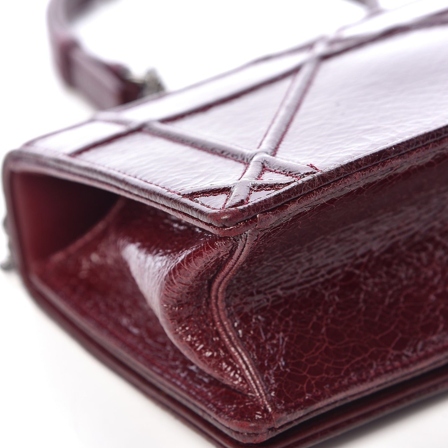 Crackled Deerskin Small Diorama Flap Bag Burgundy