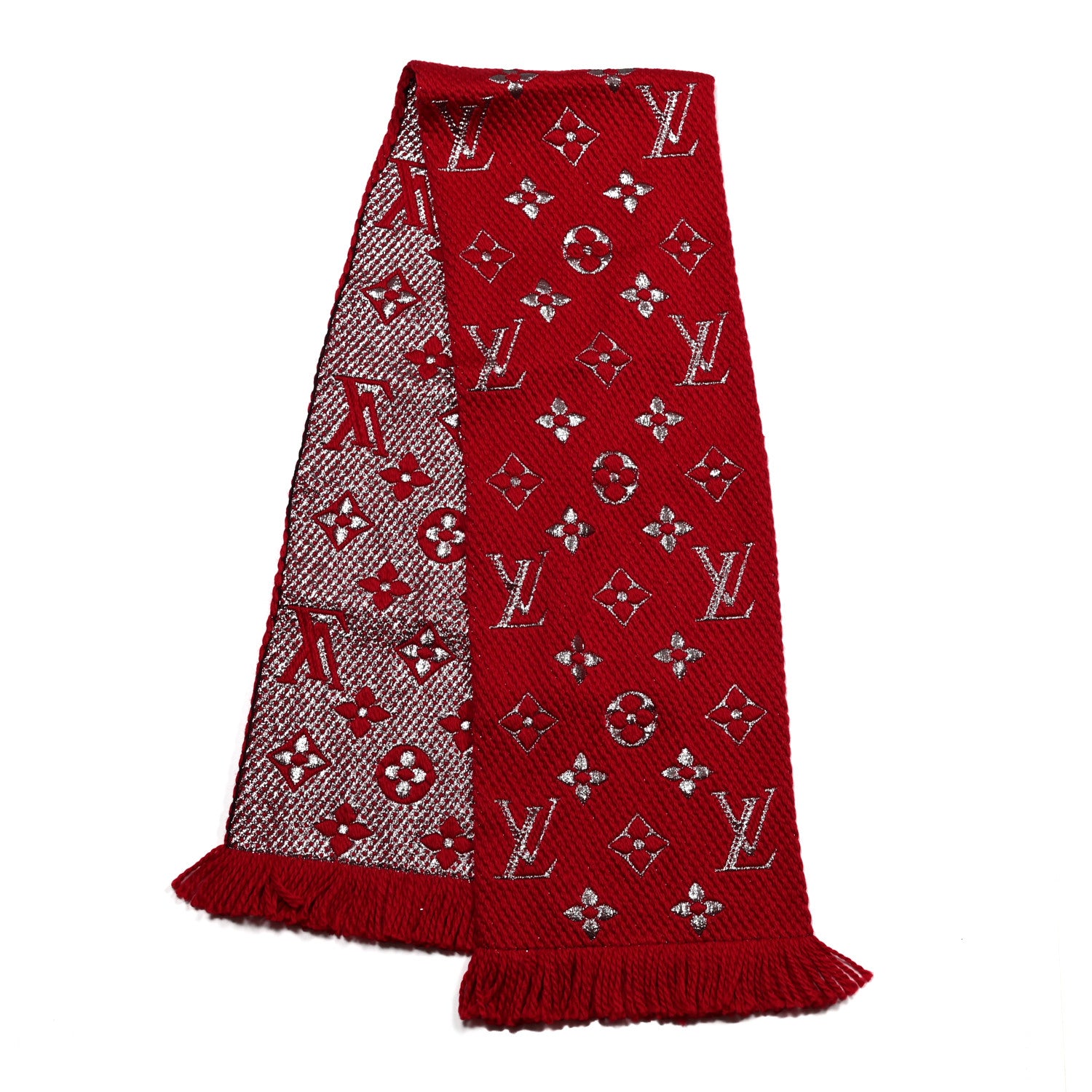 Louis Vuitton Wool Silk Logomania Shine Scarf Rubis 2 of 4