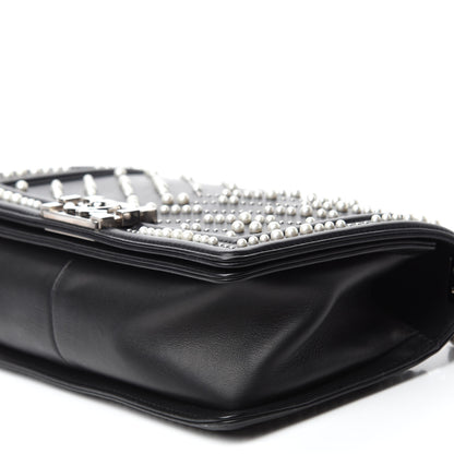 Chanel Calfskin Pearl Chevron Small Boy Flap Black 8 of 11