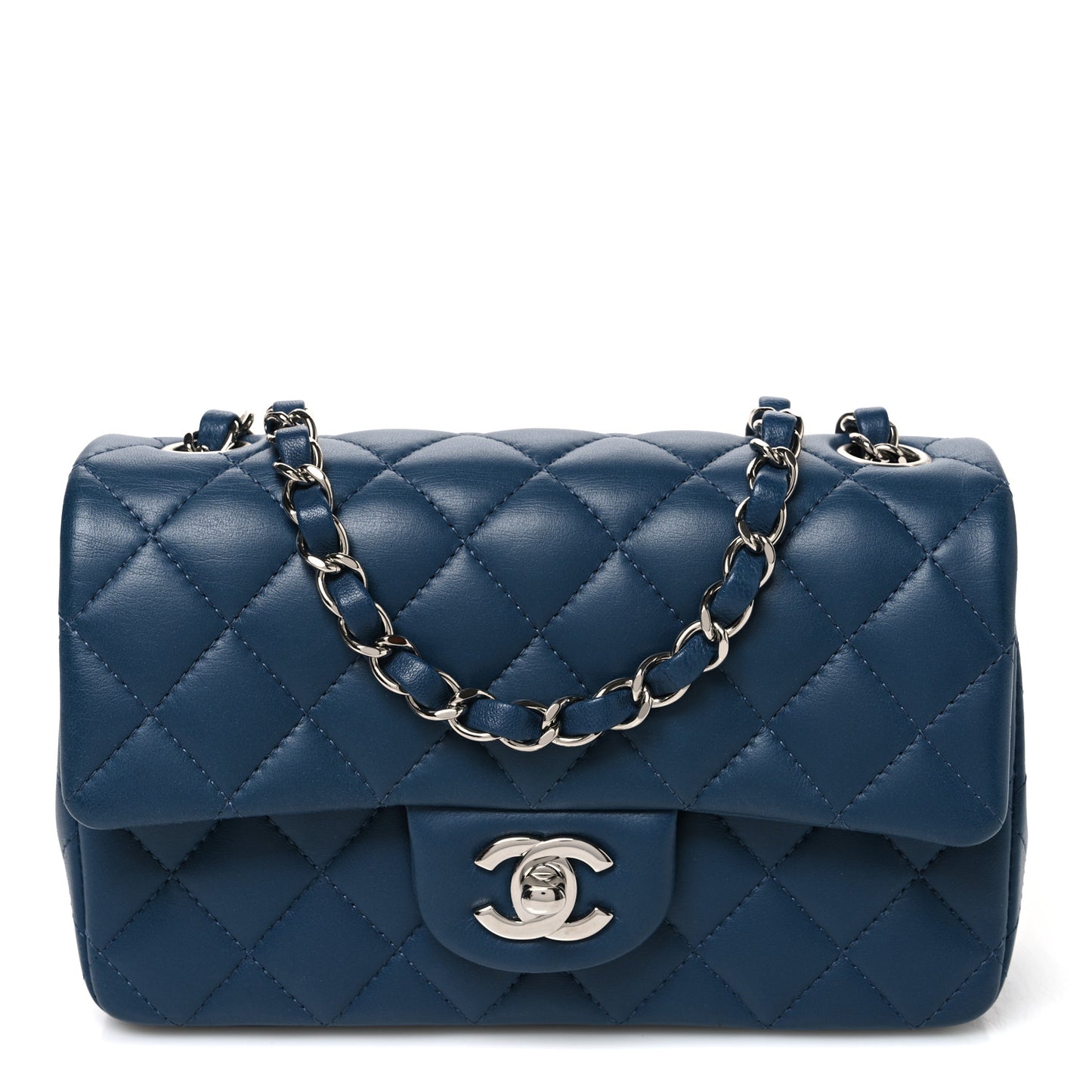 Lambskin Quilted Mini Rectangular Flap Dark Blue