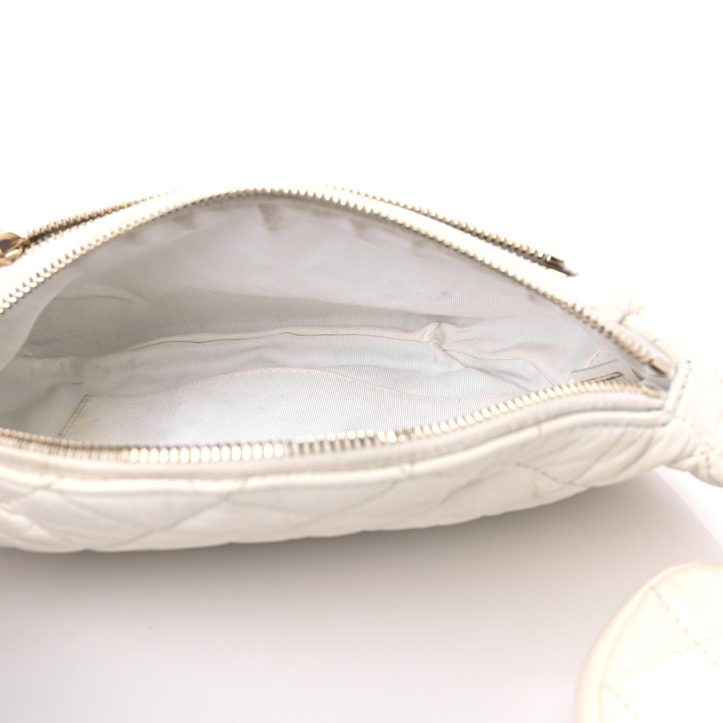 Aged Calfskin Quilted Waist Belt Bag White